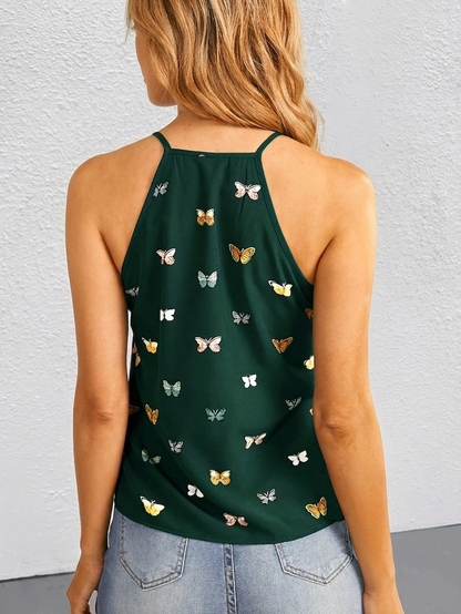 Damen Elegantes Sommertop mit Schmetterlingsprint und Spaghettiträgern – Lässig & Modisch