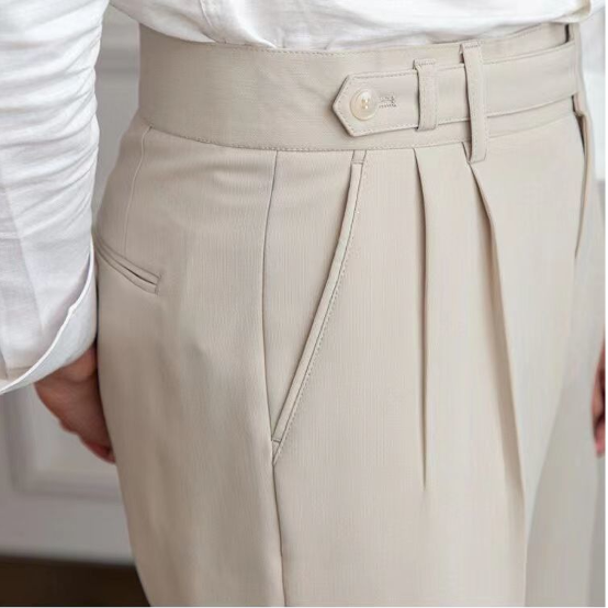 Herren Bundfaltenhose Beige Kurz Geschnitten Casual Business