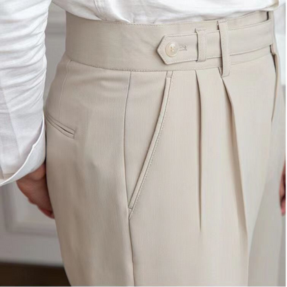 Herren Bundfaltenhose Beige Kurz Geschnitten Casual Business
