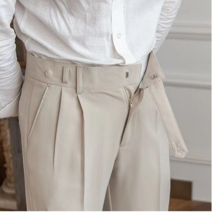 Herren Bundfaltenhose Beige Kurz Geschnitten Casual Business